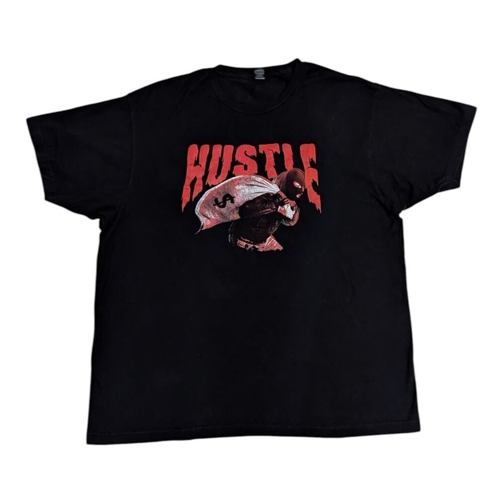 HUSTLE Screen Printed 100% Ring Spun Cotton Black Short Sleeve T-Shirt XL